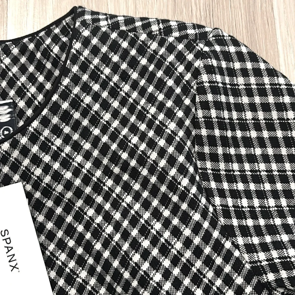 Spanx Ponte Black & White Plaid –‎ Stretch Fabric Elegant Checkered Dress Size S
